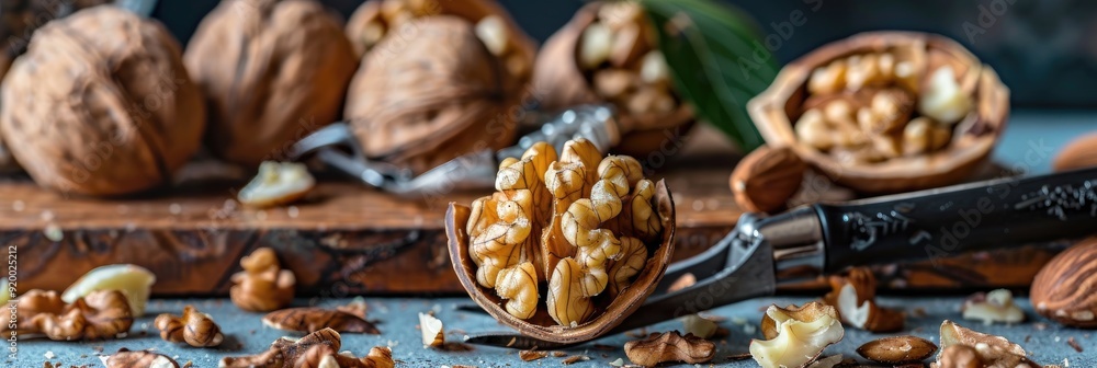 Walnut cracked open, revealing dry fruits and nuts, serves as a protein and fiber-rich snack ideal for muscle development and brain health. Walnut cracked open, revealing dry fruits and nuts, serves as a protein and fiber-rich snack ideal for muscle development and brain health.