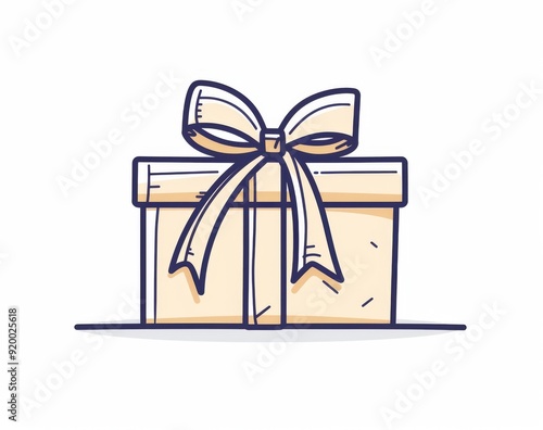 An outline drawing of a present box or gift box with ribbon and bow. This is a continuous one-line drawing that depicts a box with ribbon and bow.