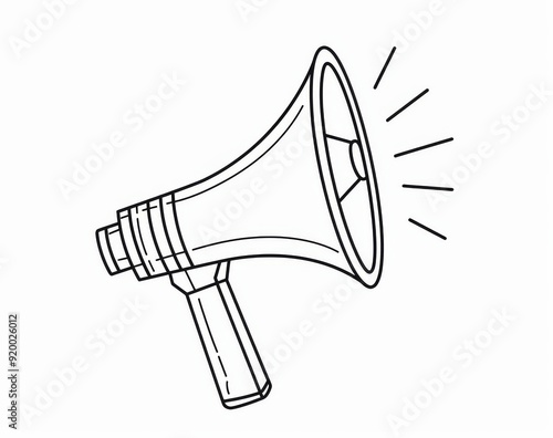 The outline of a megaphone speaker is drawn continuously in one line. The stroke can be edited.