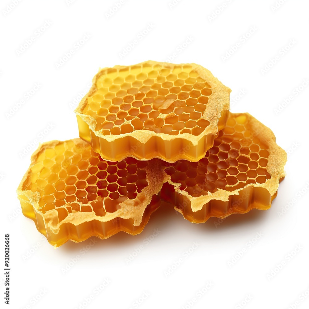 Golden Honeycomb Pieces Isolated on White Background Golden Honeycomb Pieces Isolated on White Background