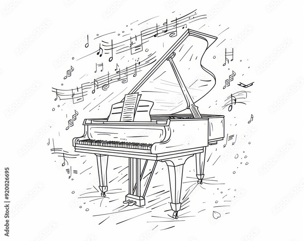 Modern illustration of a continuous one line drawing of a grand piano ...