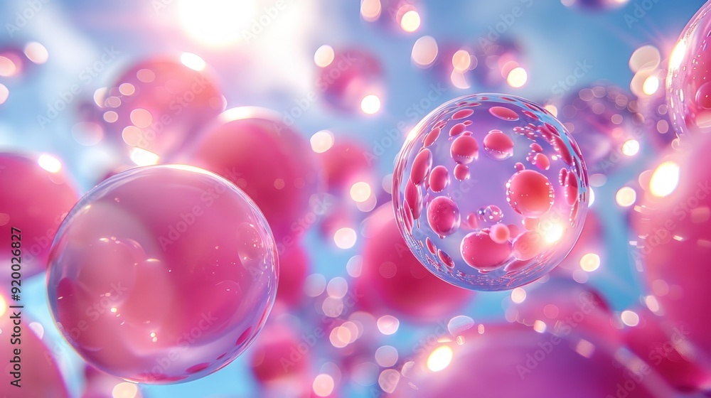 Abstract background with pink spheres and bokeh effect. Abstract background with pink spheres and bokeh effect.