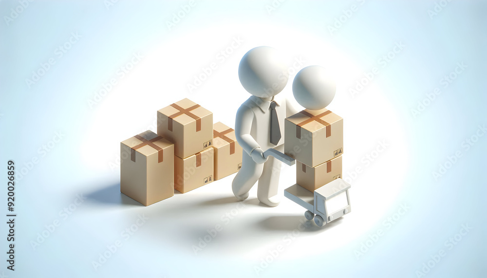 Efficient Delivery Service Concept: 3D Flat Icon of Person with Packages on White Background Efficient Delivery Service Concept: 3D Flat Icon of Person with Packages on White Background