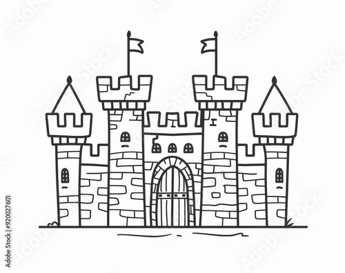 A continuous modern illustration of a castle in one line. The strokes of the illustration can be edited.