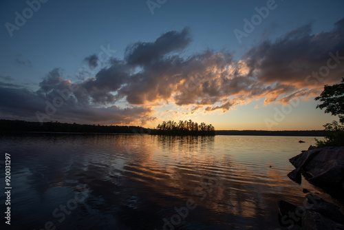 Sunset over a lake in Northern Ontario during a canoe trip. photo