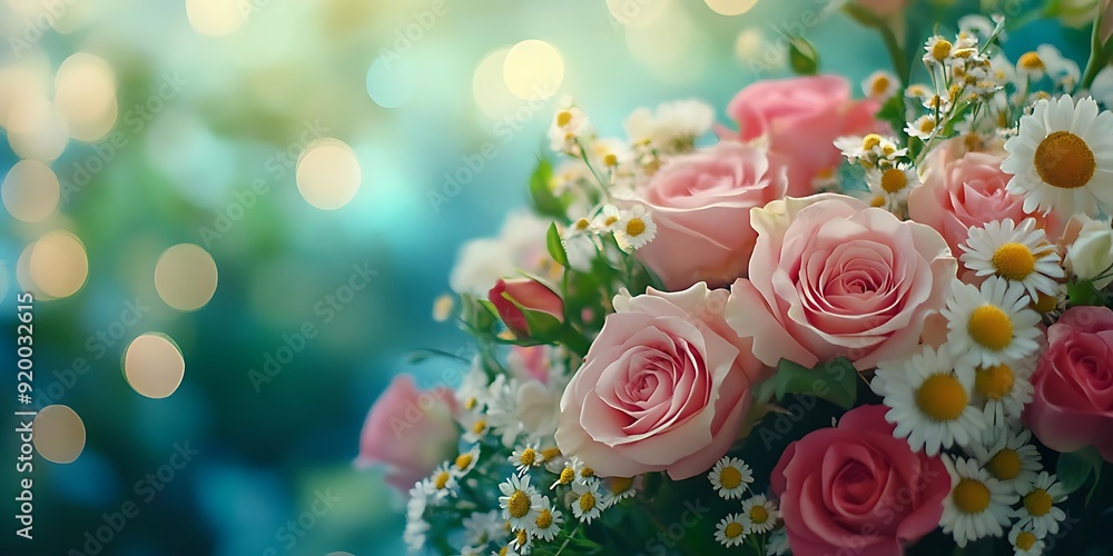 Pink Roses and White Daisies Bouquet Illustration Pink Roses and White Daisies Bouquet Illustration