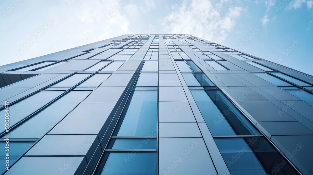 Low Angle View of a Modern Skyscraper with Glass Windows Low Angle View of a Modern Skyscraper with Glass Windows