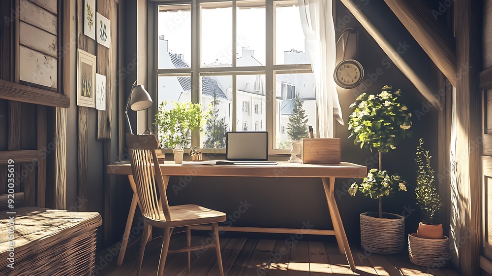 Fototapeta premium A Cozy Dining Room with Comfortable Seating and Warm Ambiance