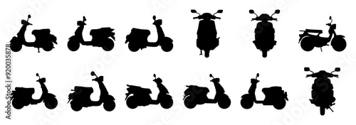 Moped scooter silhouette set vector design big pack of illustration and icon