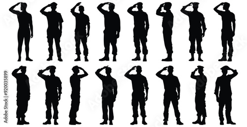 Soldier silhouette set vector design big pack of salute illustration and icon