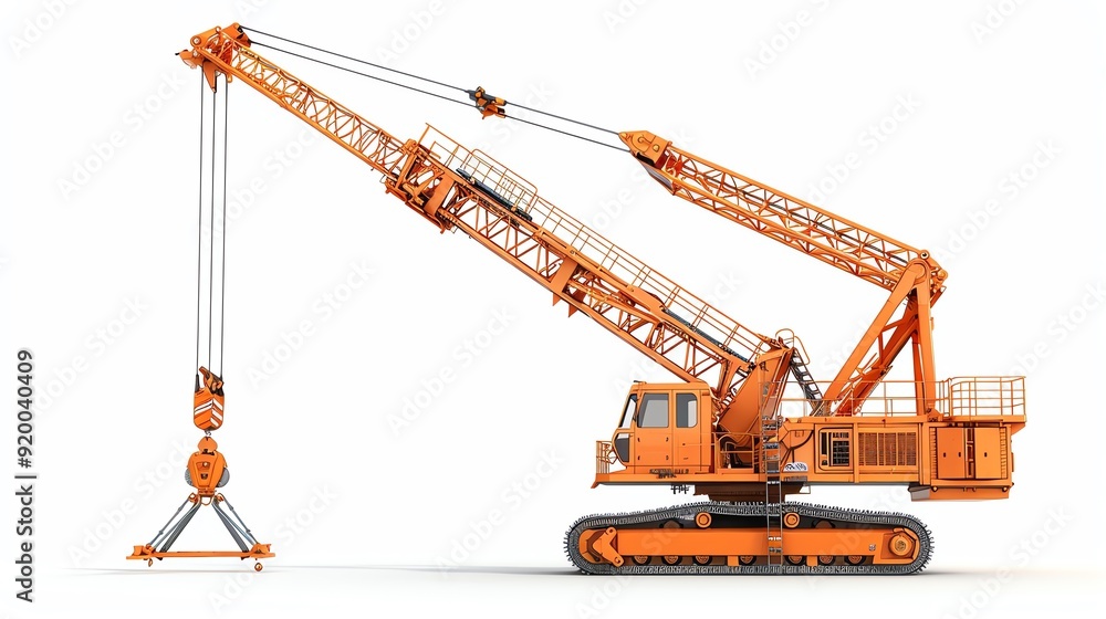 Crane with a rotating cab and boom, isolated on a white background, demonstrating its flexibility, photo of crane isolated white background, rotating crane Crane with a rotating cab and boom, isolated on a white background, demonstrating its flexibility, photo of crane isolated white background, rotating crane