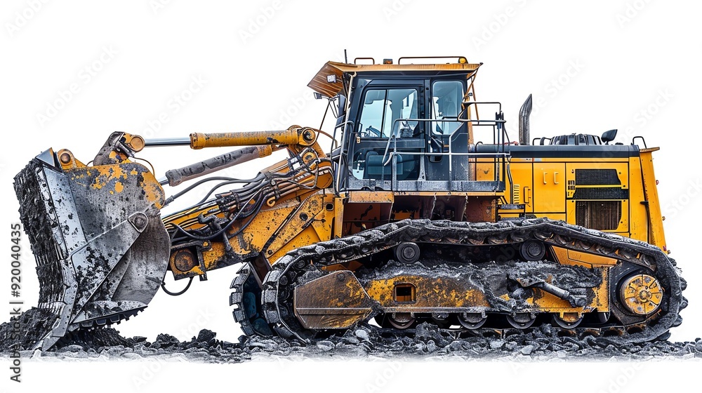 Crawler loader with a multipurpose bucket, isolated on a white background, highlighting versatility, photo of crawler loader isolated white background, multipurpose bucket Crawler loader with a multipurpose bucket, isolated on a white background, highlighting versatility, photo of crawler loader isolated white background, multipurpose bucket