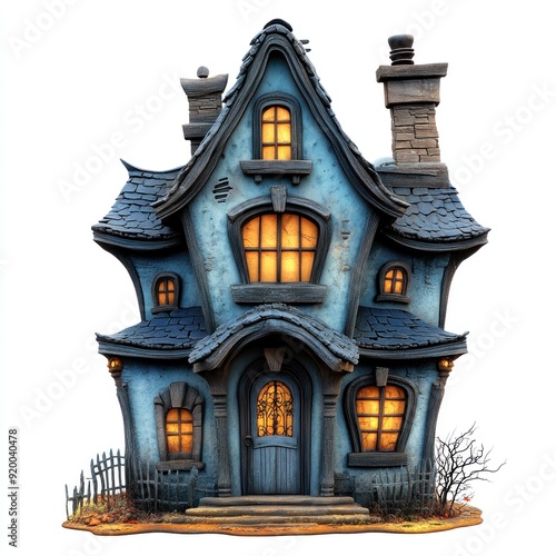 A large  old house with a black roof and a chimney.
