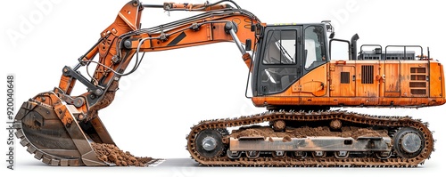 Crawler loader with a raised blade, isolated on a white background, showcasing its dual functionality, photo of crawler loader isolated white background, dualpurpose machinery photo