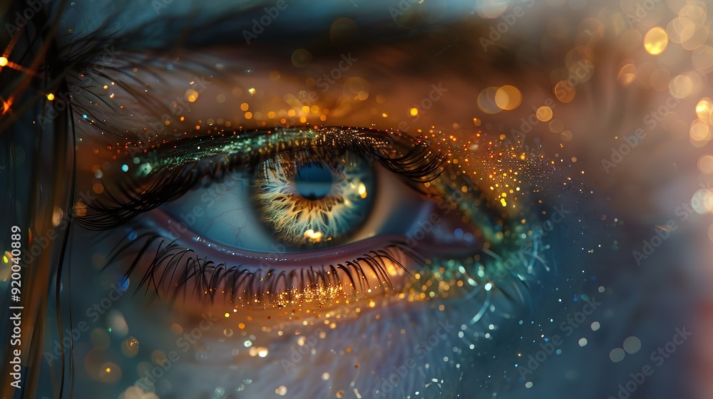 This close-up shot captures the intricate details of a human eye, focusing on the iris, eye lashes, and reflective qualities This close-up shot captures the intricate details of a human eye, focusing on the iris, eye lashes, and reflective qualities