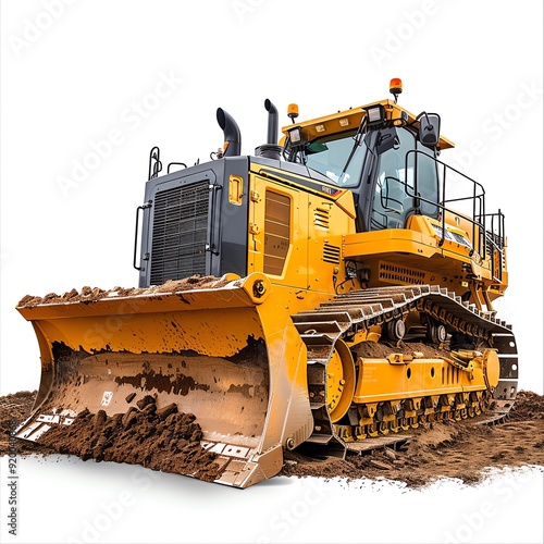 Detailed shot of a bulldozers control cabin, isolated on white, photo of bulldozer isolated white background, operators cabin