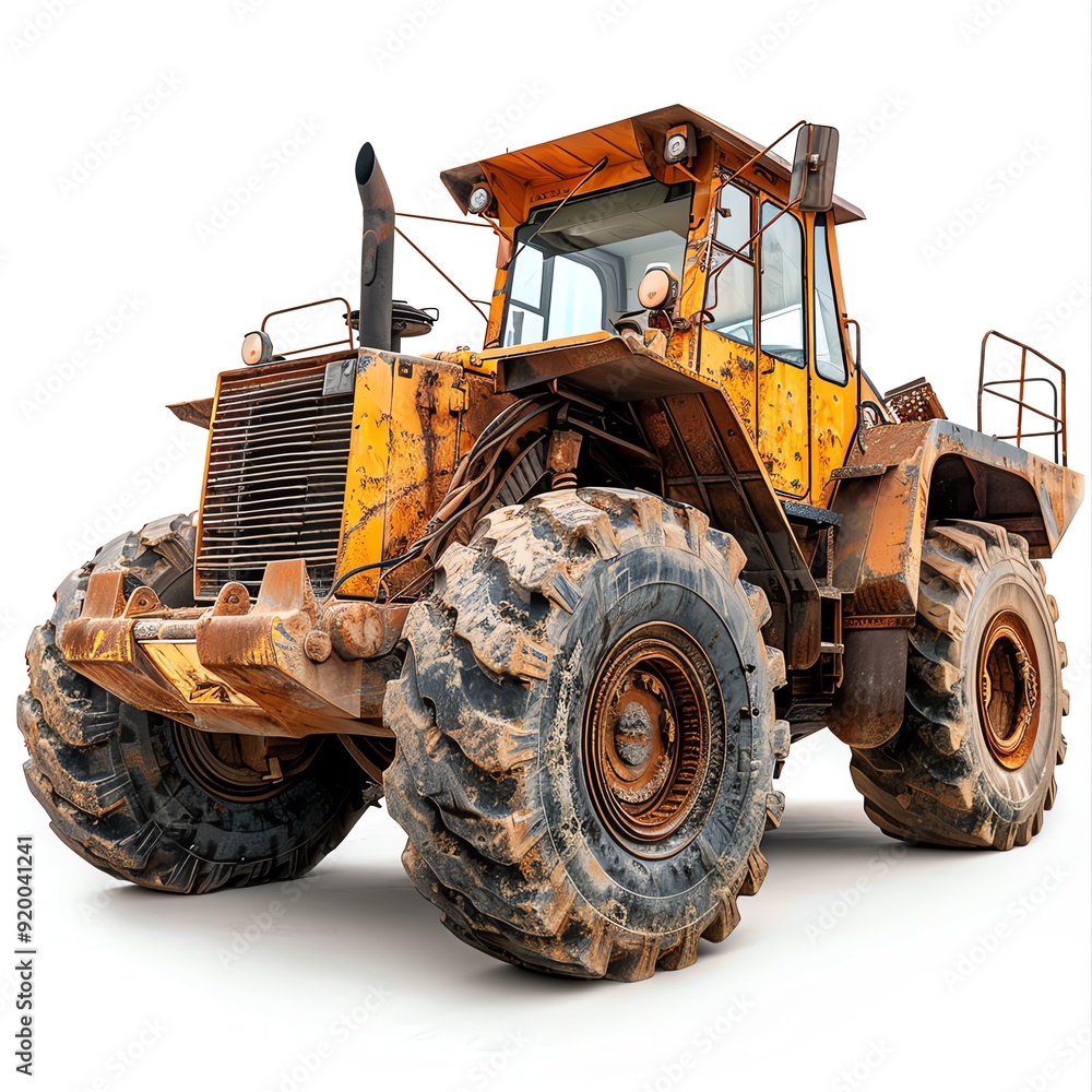 Front loader with large tires and a scoop, isolated on white, photo of loader isolated white background, construction equipment Front loader with large tires and a scoop, isolated on white, photo of loader isolated white background, construction equipment