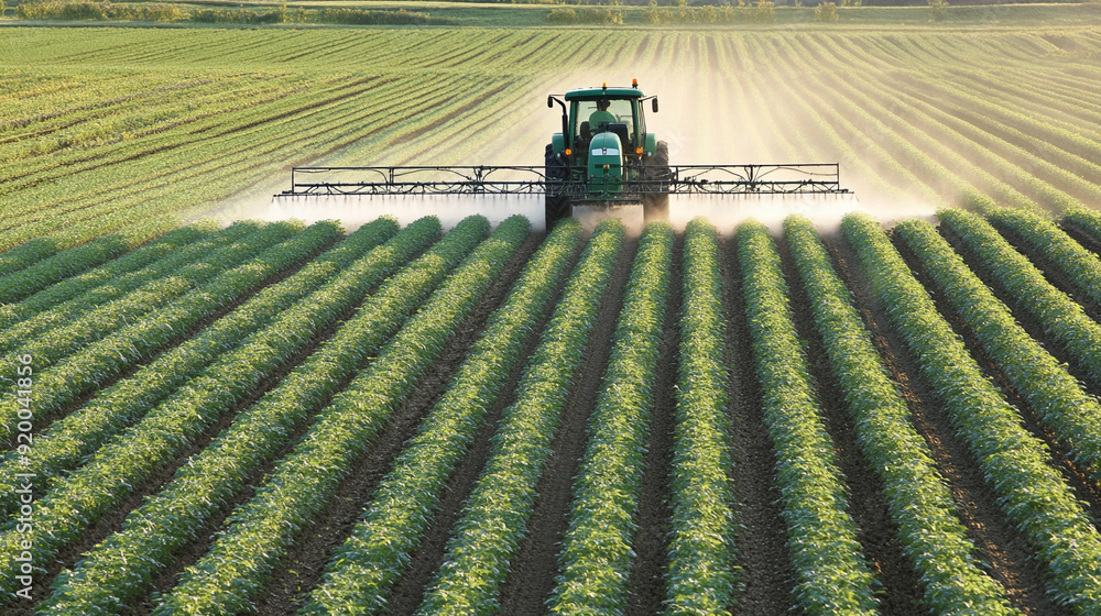 Farming tractor spraying plants in a field Farming tractor spraying plants in a field