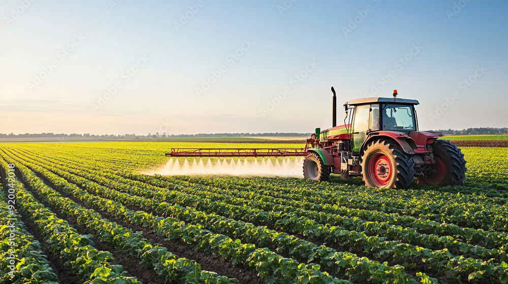 Farming tractor spraying plants in a field Farming tractor spraying plants in a field