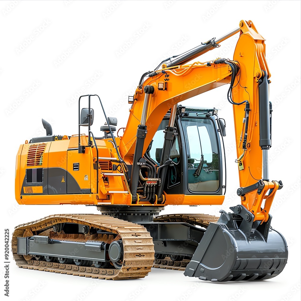 Large wheel excavator with an articulated arm, isolated on white, demonstrating flexibility, photo of wheel excavator isolated white background, articulated arm Large wheel excavator with an articulated arm, isolated on white, demonstrating flexibility, photo of wheel excavator isolated white background, articulated arm