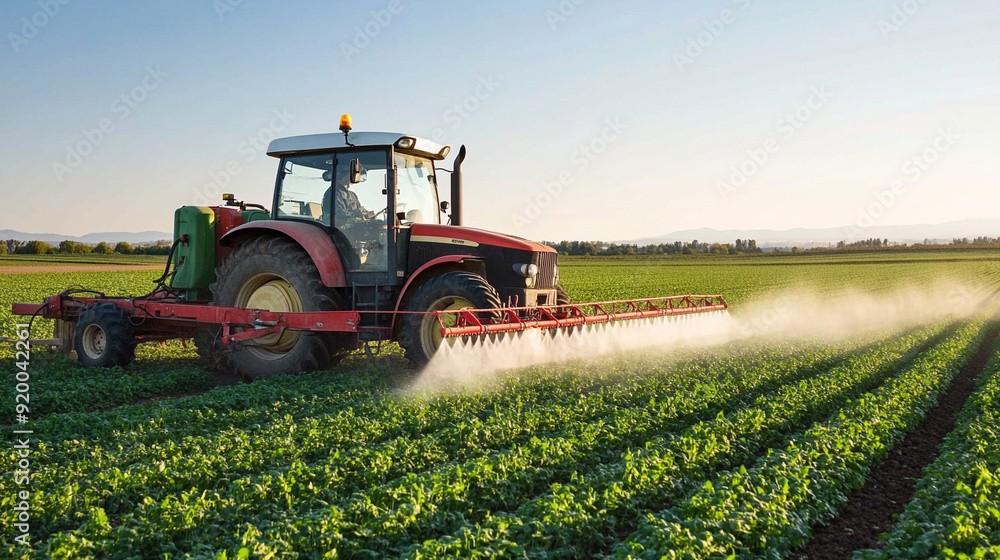 Farming tractor spraying plants in a field Farming tractor spraying plants in a field