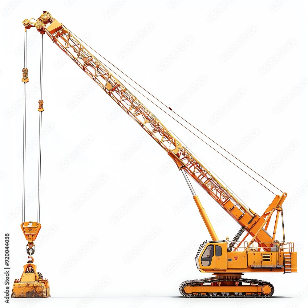 Telescopic crane with a fully extended boom, isolated on white, photo of crane isolated white background, telescopic boom Telescopic crane with a fully extended boom, isolated on white, photo of crane isolated white background, telescopic boom