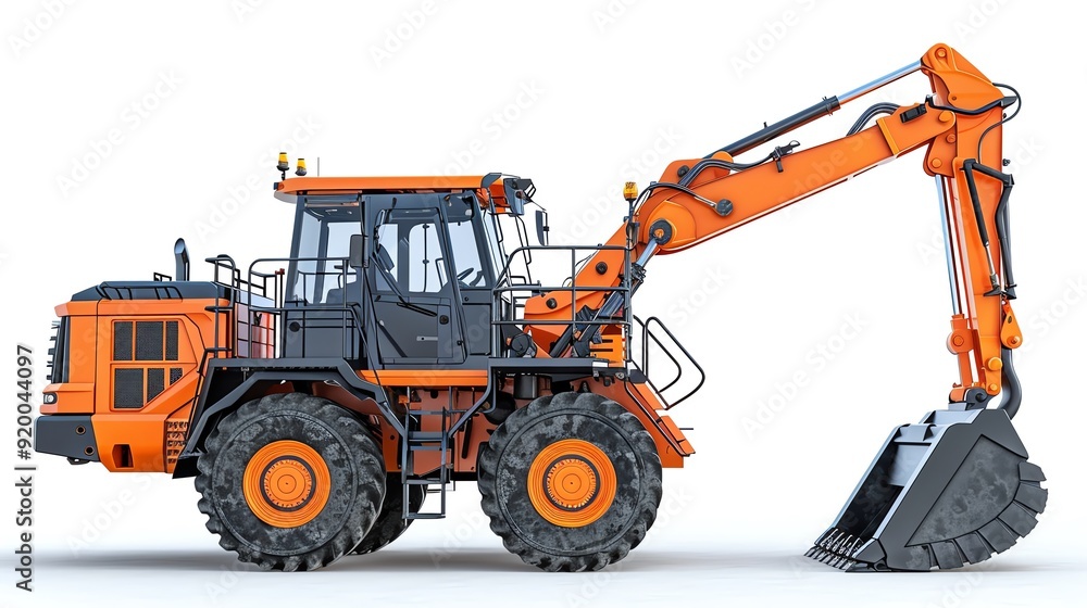 Telescopic loader with extended arm and bucket, isolated on a white background, photo of loader isolated white background, telescopic handler Telescopic loader with extended arm and bucket, isolated on a white background, photo of loader isolated white background, telescopic handler