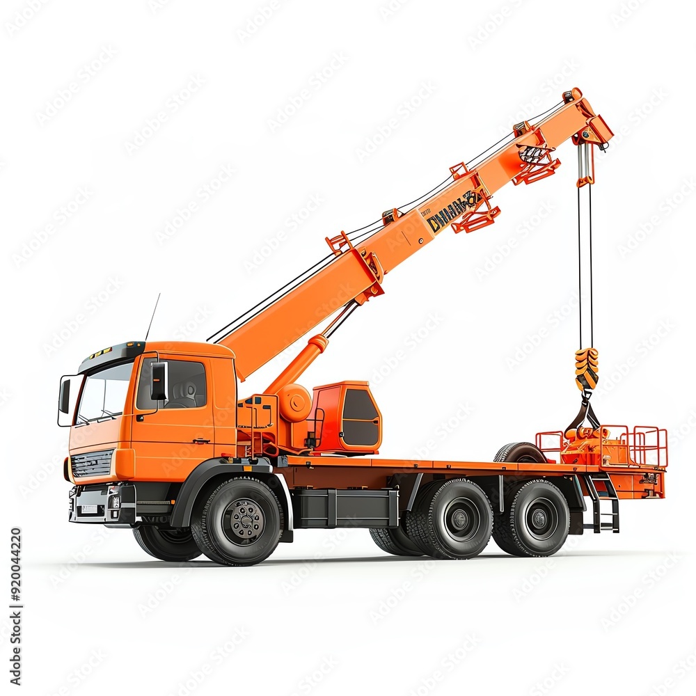 Truckmounted crane with a telescopic arm, isolated on a white background, photo of crane isolated white background, mobile construction crane Truckmounted crane with a telescopic arm, isolated on a white background, photo of crane isolated white background, mobile construction crane