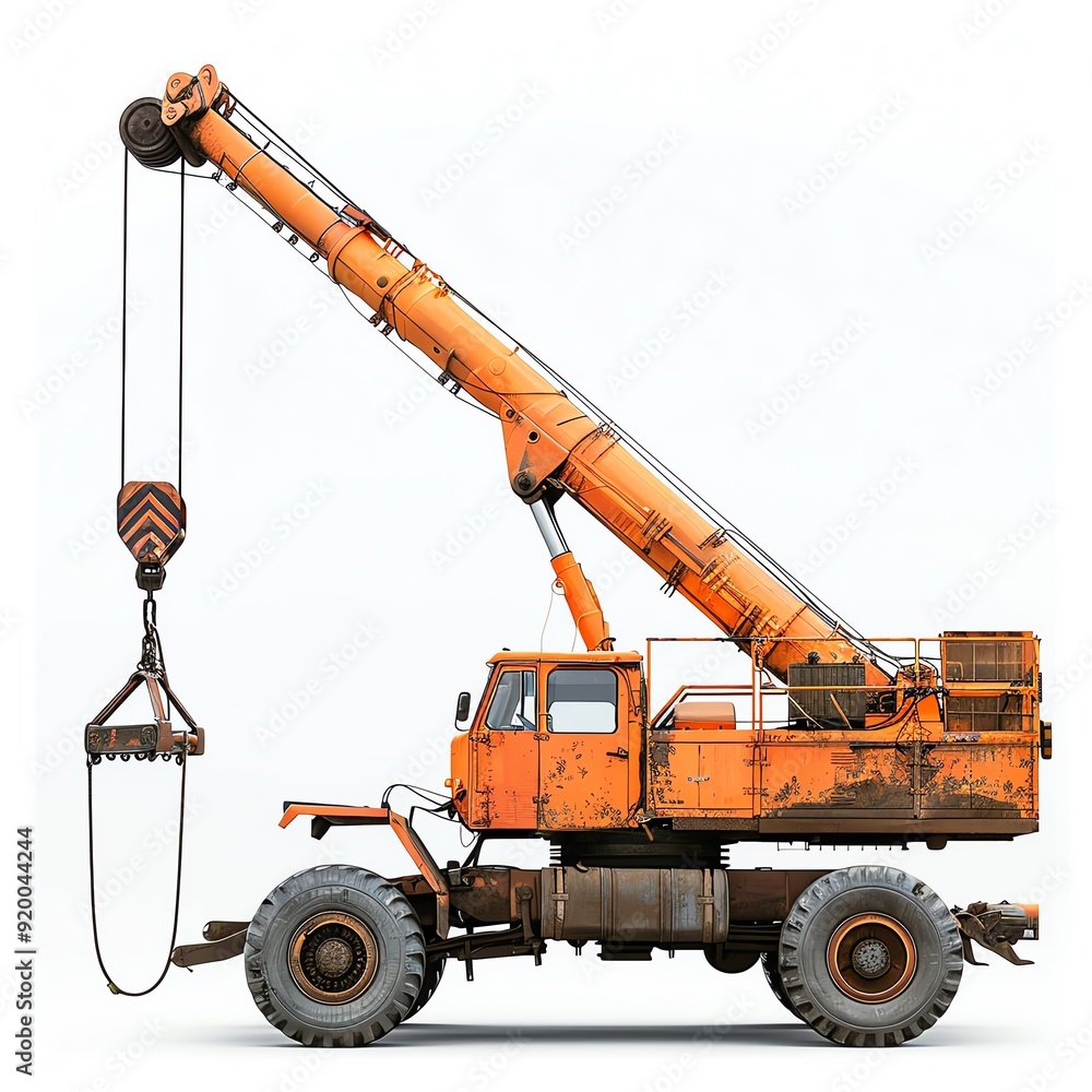 Truckmounted crane with a telescopic arm, isolated on a white background, photo of crane isolated white background, mobile construction crane Truckmounted crane with a telescopic arm, isolated on a white background, photo of crane isolated white background, mobile construction crane