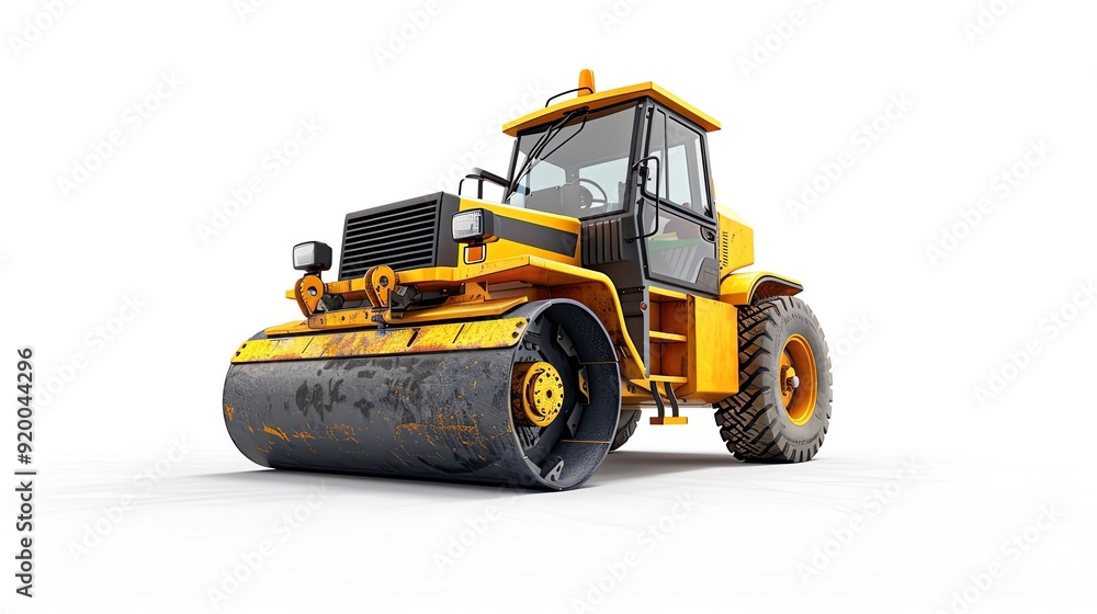 Vibratory roller compactor with a smooth drum, isolated on a white background, photo of compactorroller isolated white background, road construction equipment Vibratory roller compactor with a smooth drum, isolated on a white background, photo of compactorroller isolated white background, road construction equipment