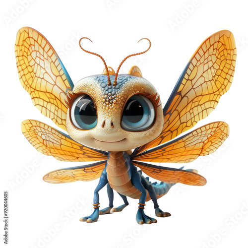 Cute dragonfly 3d rendering isolated on a transparent background web, banner, wallpaper photo