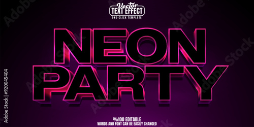 Neon editable text effect, customizable party and glow 3d font style