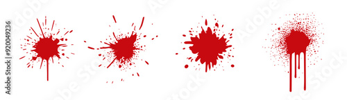 Blood red splash design stain. Bloodstain drop red splatter paint vector blob icon.