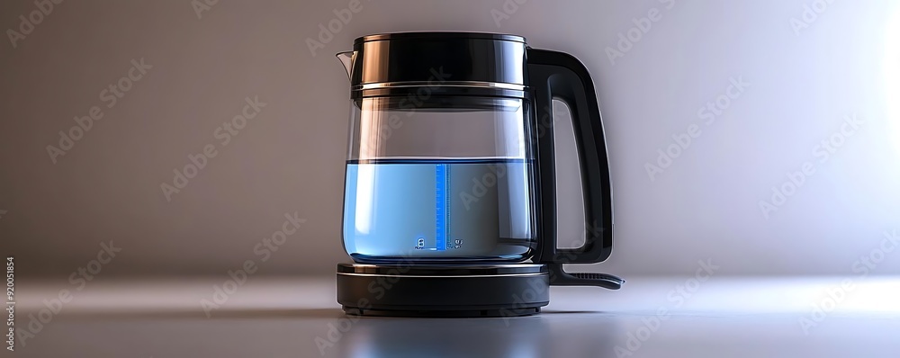 3D Render of a Black Electric Kettle with Blue Water