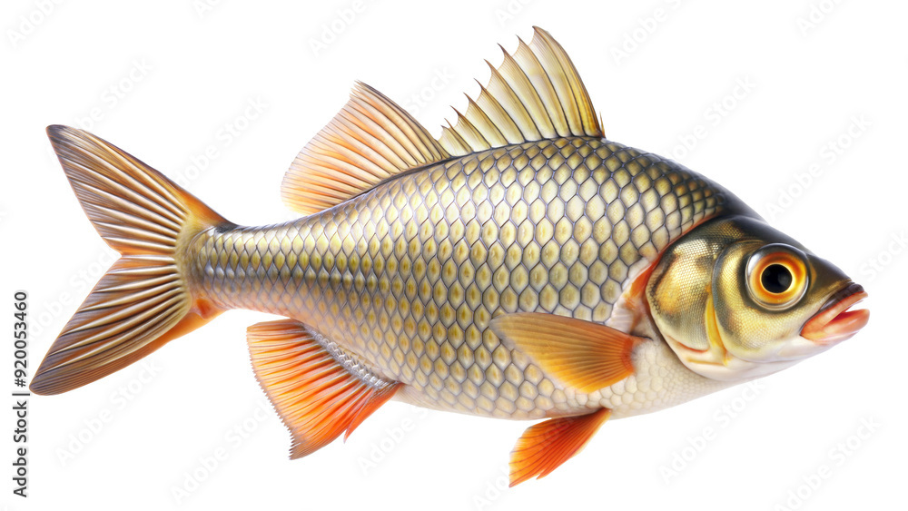 Detailed fish with scales and fins swimming in water isolated on transparent background Detailed fish with scales and fins swimming in water isolated on transparent background