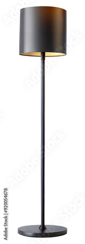 Modern floor lamp with black shade and sleek design isolated on transparent background photo