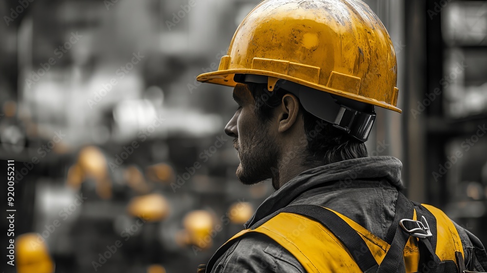 Fototapeta premium Construction Worker in Hard Hat and Safety Gear 4K HD Labor Day Photo