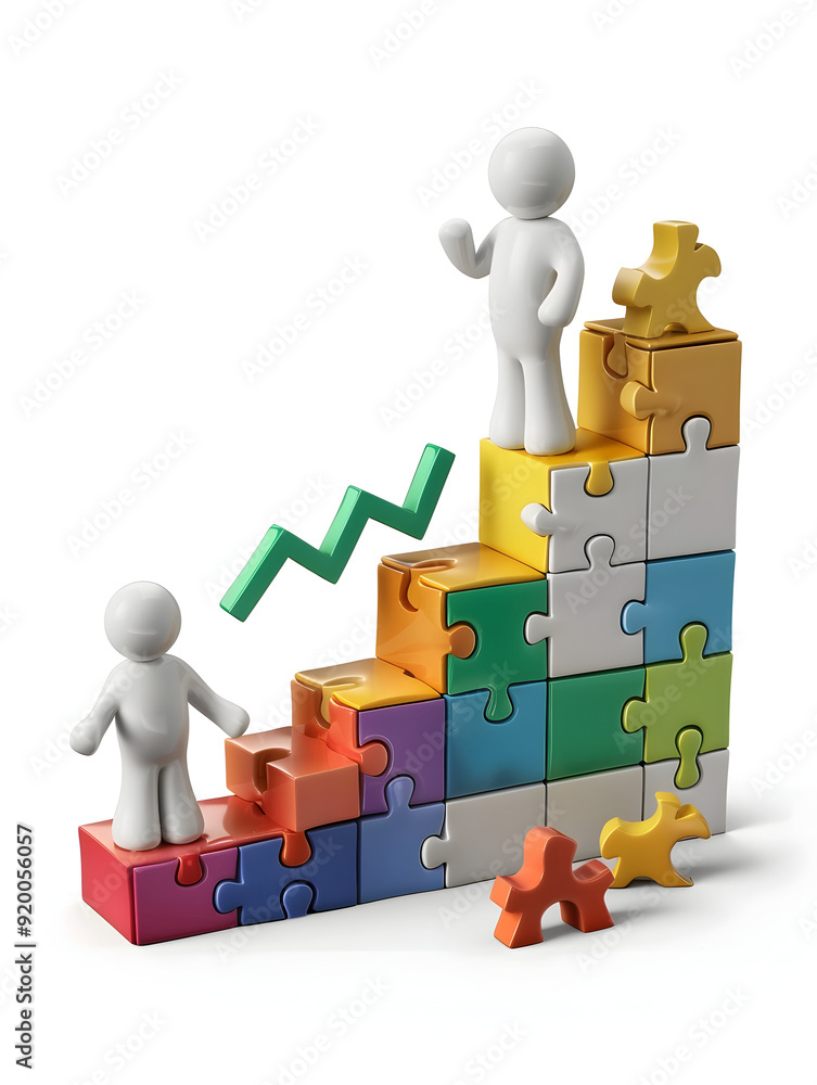 3D flat icon of a strategist with puzzle and growth graph concept, symbolizing problem solving and business growth. Isolated on white background. 3D flat icon of a strategist with puzzle and growth graph concept, symbolizing problem solving and business growth. Isolated on white background.