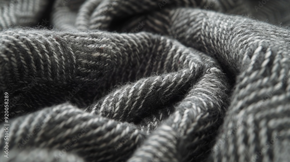 The fine threads of a handwoven scarf are carefully p in a herringbone pattern creating a tactile surface that is as visually appealing as it is soft to the touch. The fine threads of a handwoven scarf are carefully p in a herringbone pattern creating a tactile surface that is as visually appealing as it is soft to the touch.