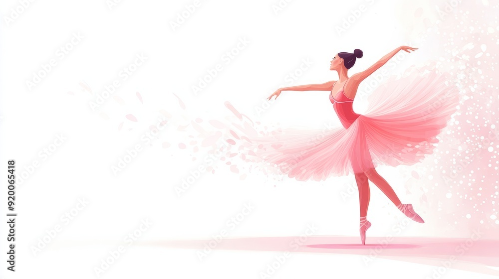Fototapeta premium Dancing ballerina in pink tutu on white background, vector illustration stock illustration -