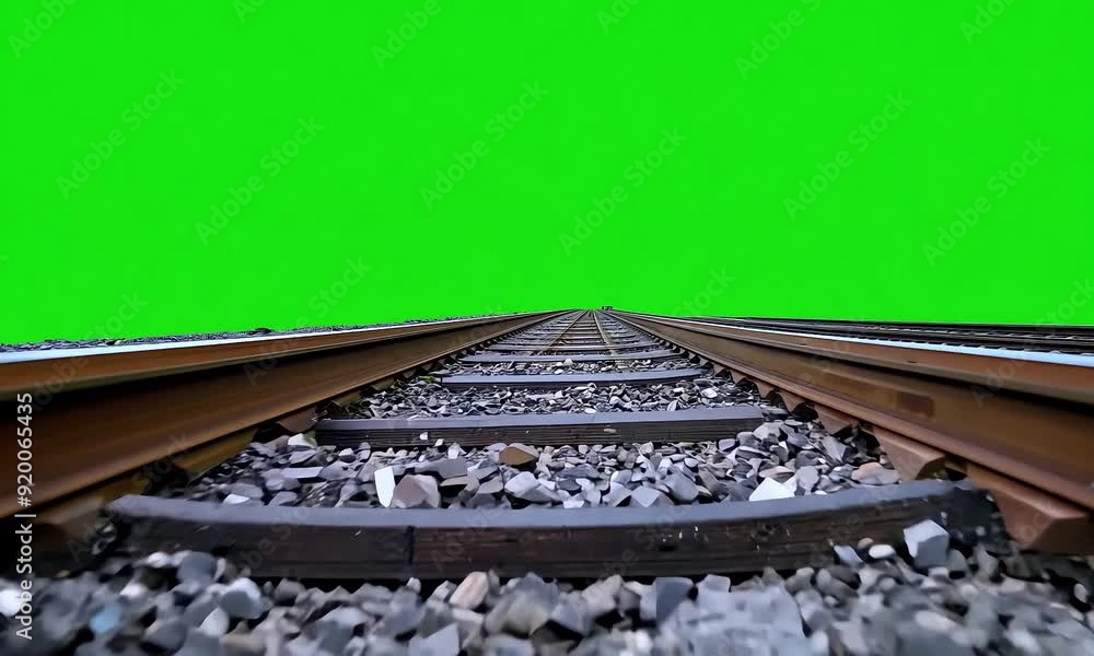 Railroad tracks perspective against green screen background with ai generated.