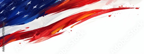 American Flag in Red and Blue Brush Strokes on White Background