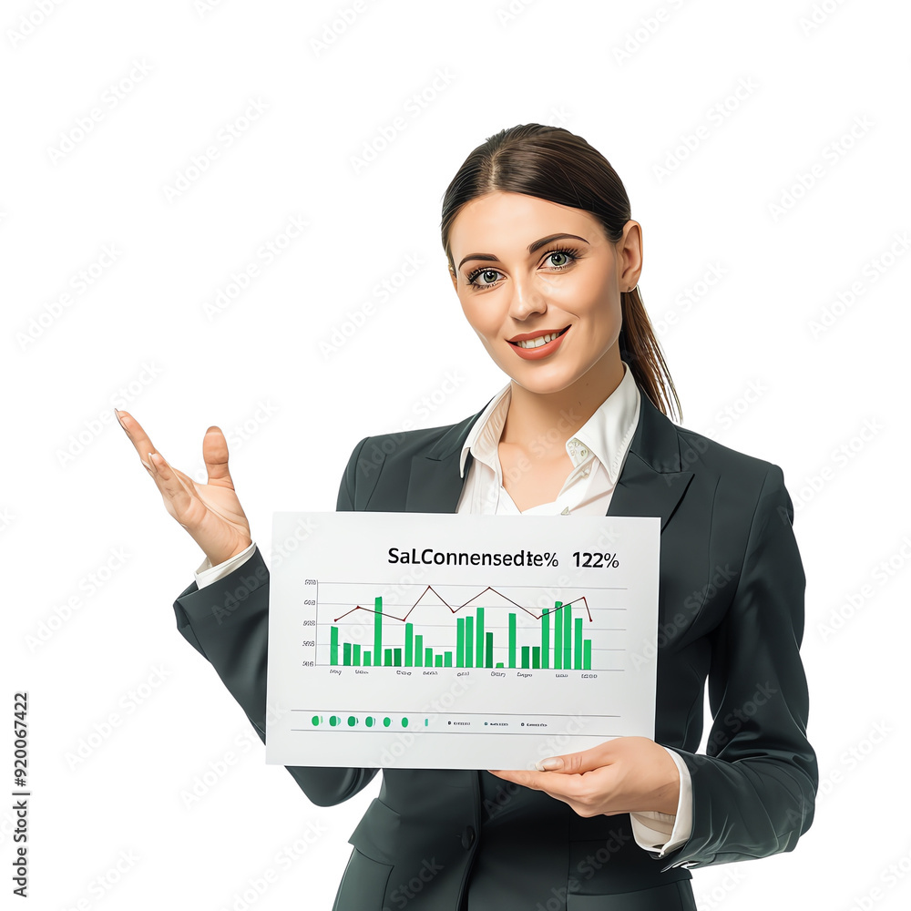 Young professional woman presenting financial data on chart. Business growth, analysis, and successful report concept. Young professional woman presenting financial data on chart. Business growth, analysis, and successful report concept.