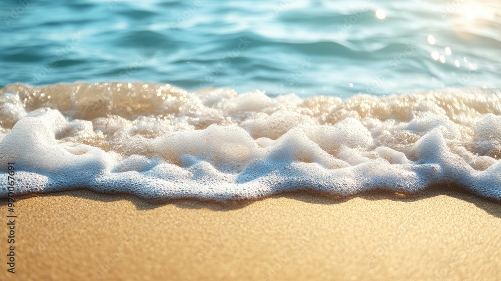 Soft focus beach background with golden sand and blue waves, great for summer and travel themes Soft focus beach background with golden sand and blue waves, great for summer and travel themes