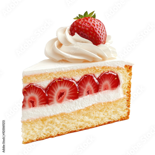 Strawberry Shortcake Slice With Whipped Cream On Isolated On Transparent Png Background , Great For Bakery And Dessert Advertising . Generative ai
