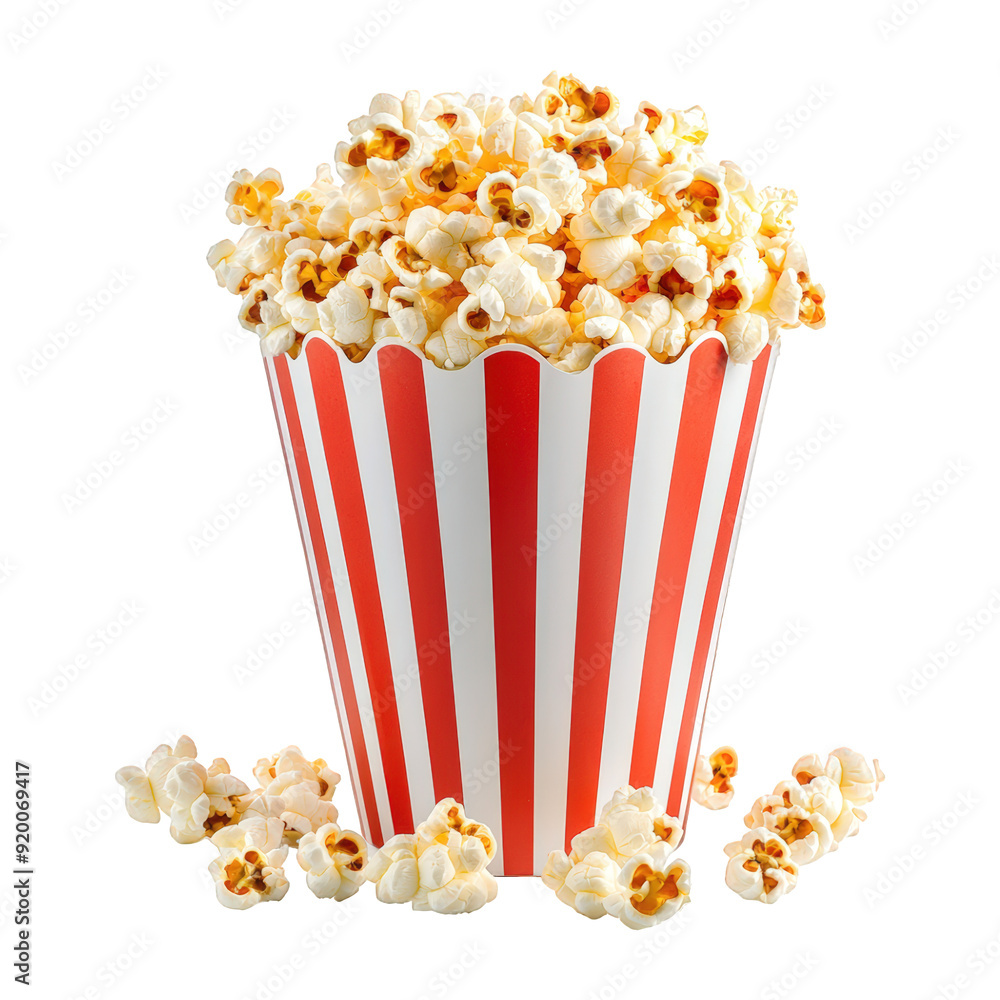 Striped Popcorn Container Overflowing With Popcorn On Isolated On Transparent Png Background , Ideal For Cinema And Movie Snack Promotions . Generative ai Striped Popcorn Container Overflowing With Popcorn On Isolated On Transparent Png Background , Ideal For Cinema And Movie Snack Promotions . Generative ai