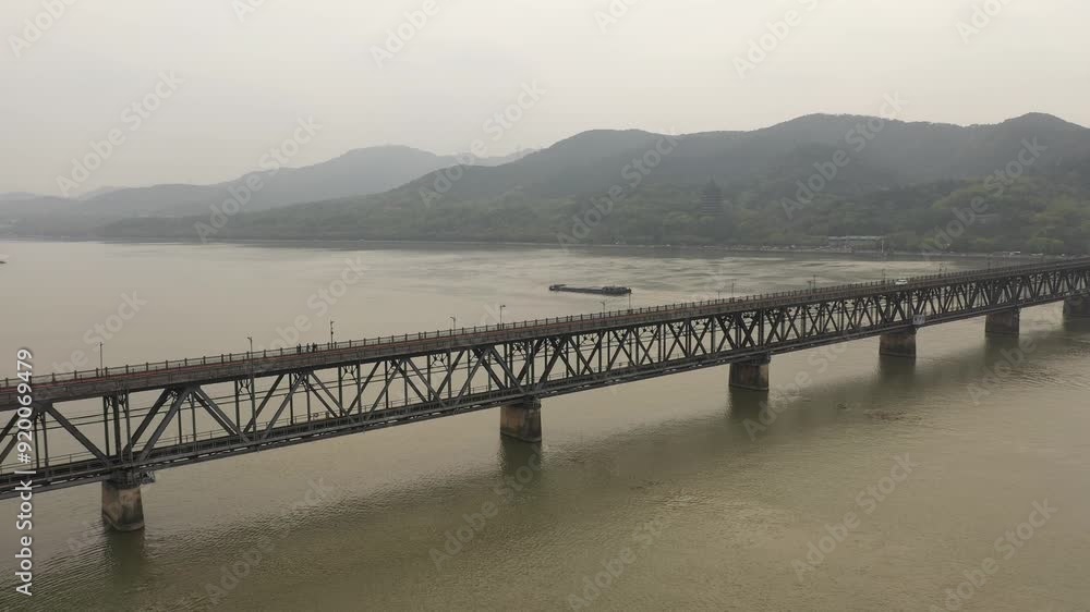 Aerial photography of the Qiantang River Bridge in Hangzhou