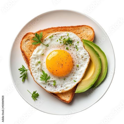 Brunch Plate With Sunny-Side-Up Egg Toast And Avocado On Isolated On Transparent Png Background , Perfect For Brunch And Breakfast Menu Designs . Generative ai photo