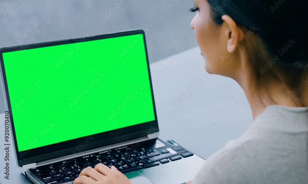 Chroma Green Screen Over-the-Shoulder Collaboration on Project Management App with Laptop Chroma Green Screen Over-the-Shoulder Collaboration on Project Management App with Laptop