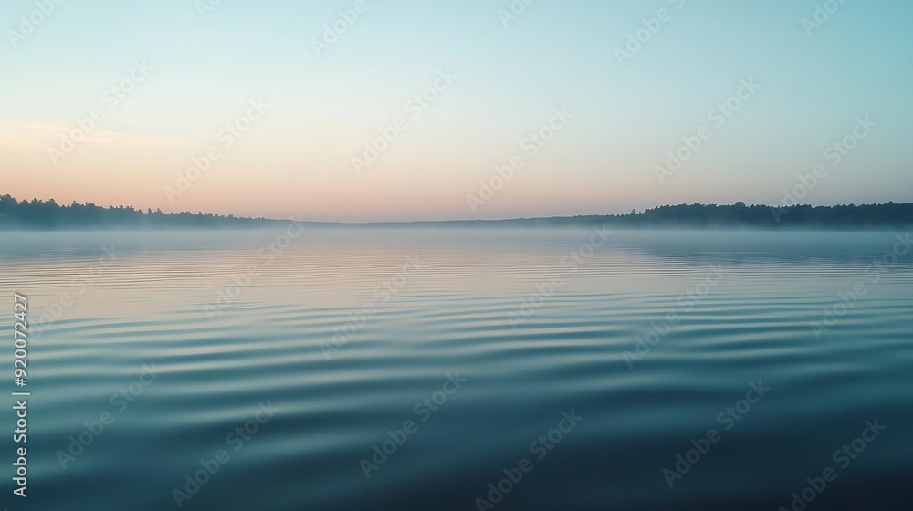 Serene Foggy Lake at Sunrise - Photo Serene Foggy Lake at Sunrise - Photo